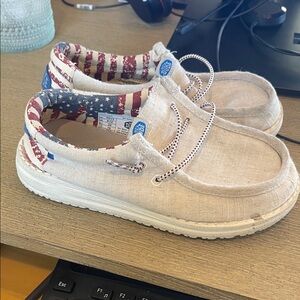 Hey Dude Kids' Tan Sneakers with Patriotic Lining